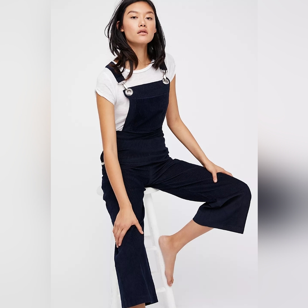 Ragged Priest Corduroy Dungarees Wide Leg Overalls Coveralls S Navy Blue Y2K